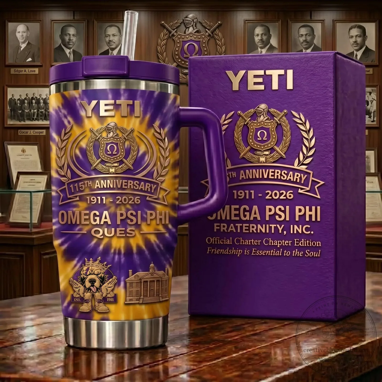 Omega Psi Phi Fraternity 115th Anniversary Tie Dye Insulated Tumbler with Handle