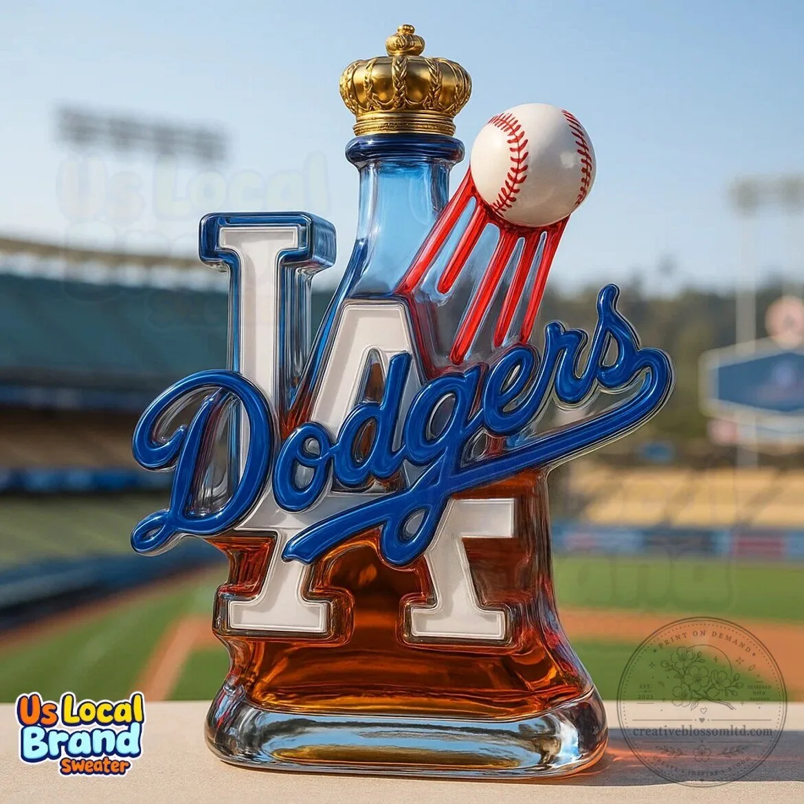 Los Angeles Dodgers Baseball Team Crown Whiskey Decanter Bottle