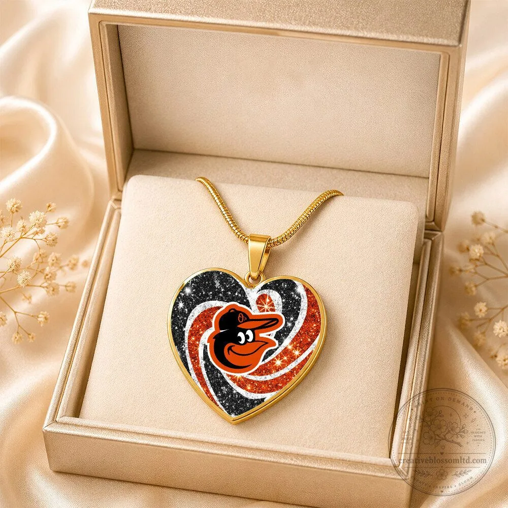 Baltimore Orioles Baseball Team Heart Pendant Necklace for Fans