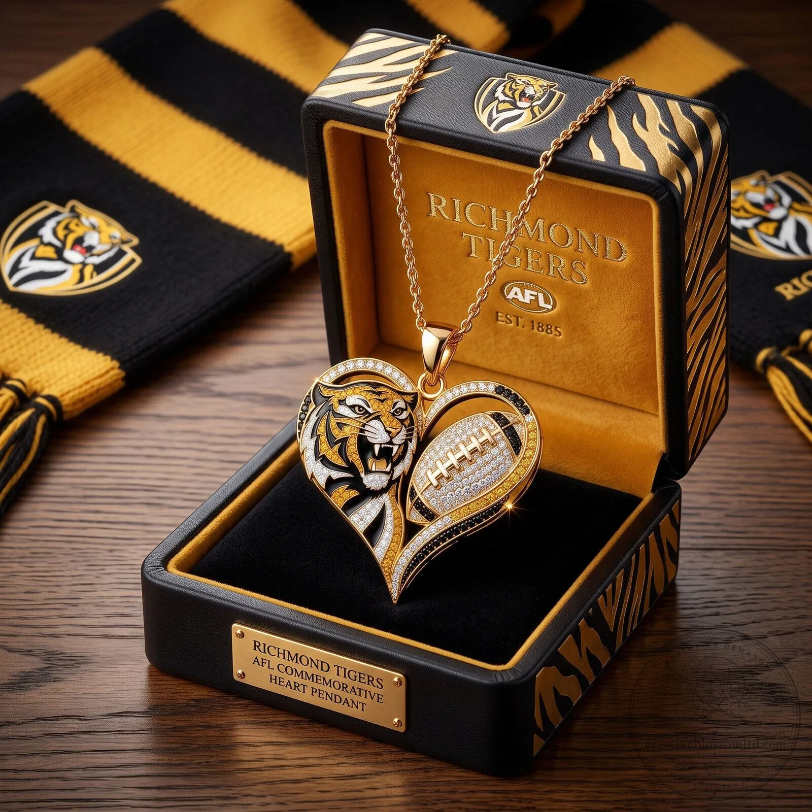 Richmond Tigers AFL Commemorative Heart Pendant Necklace with Diamond Accents