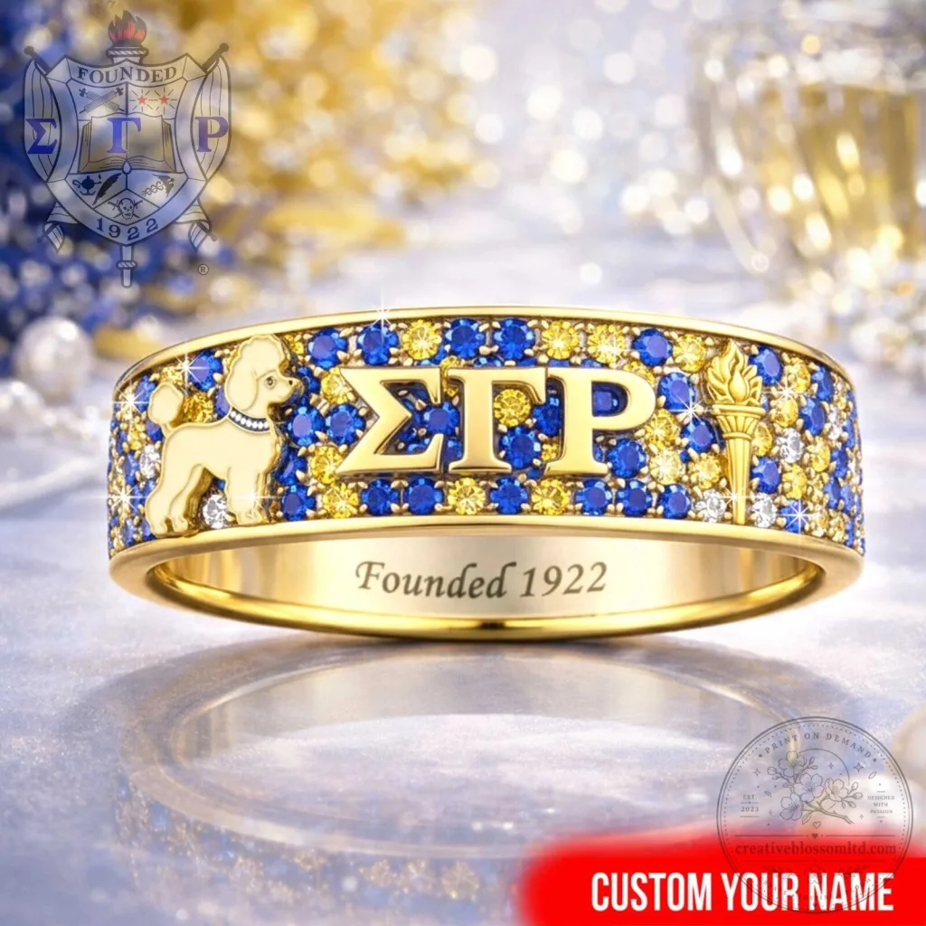 Sigma Gamma Rho Sorority Poodle Gold and Blue Gemstone Ring Sigma Gamma Rho Sorority Poodle Gold and Blue Gemstone Ring