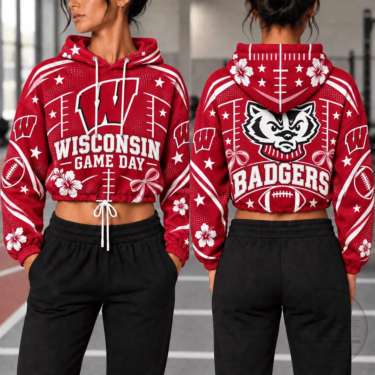 Wisconsin Badgers Football Game Day Red Crop Hoodie for Women