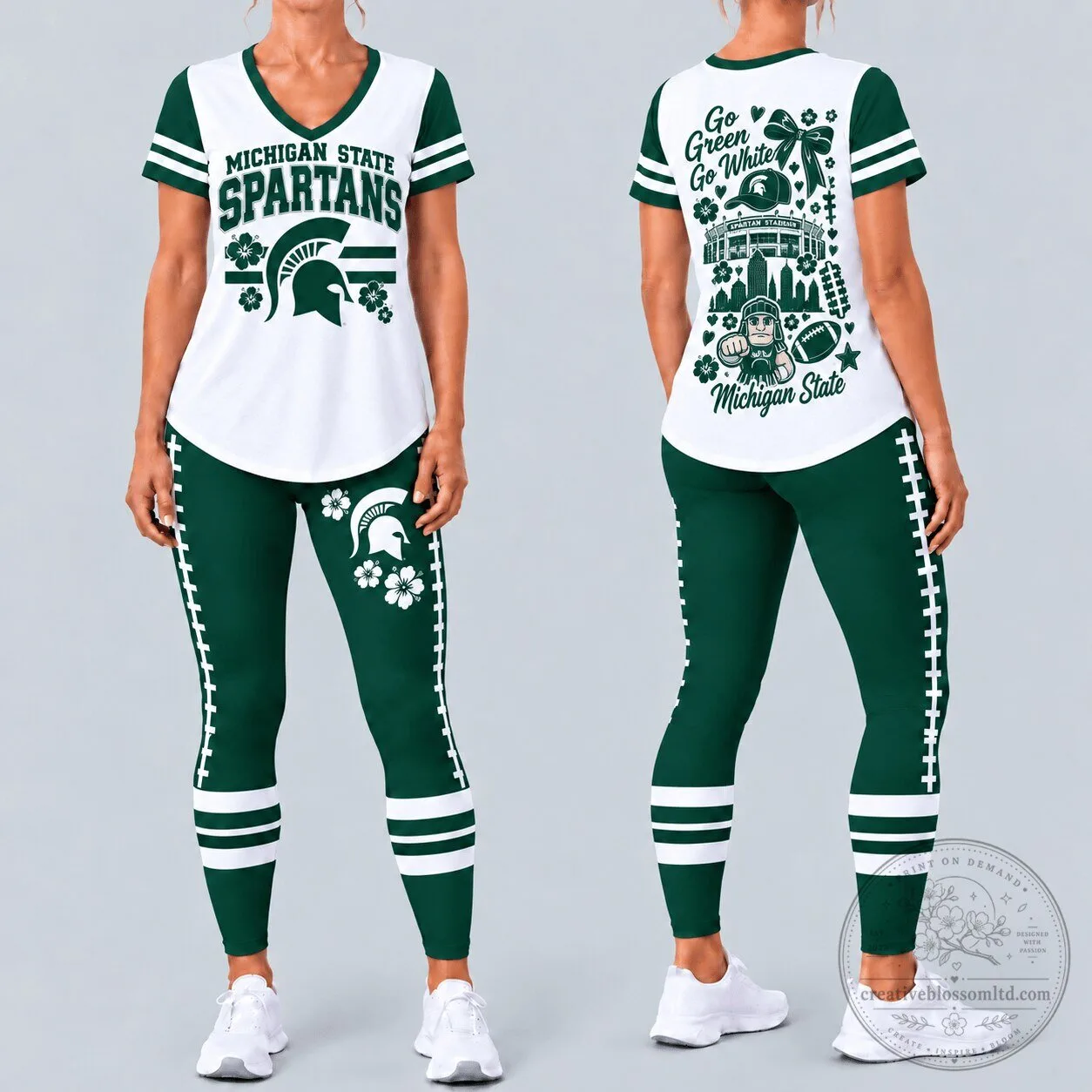 Michigan State Spartans Women's Football Fan Short Sleeve V-Neck T-Shirt and Leggings Set