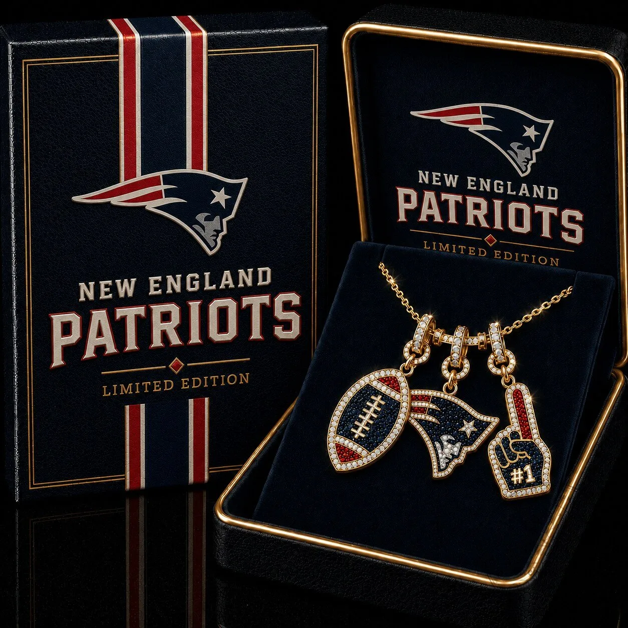 New England Patriots Football Team Diamond Pendant Necklace