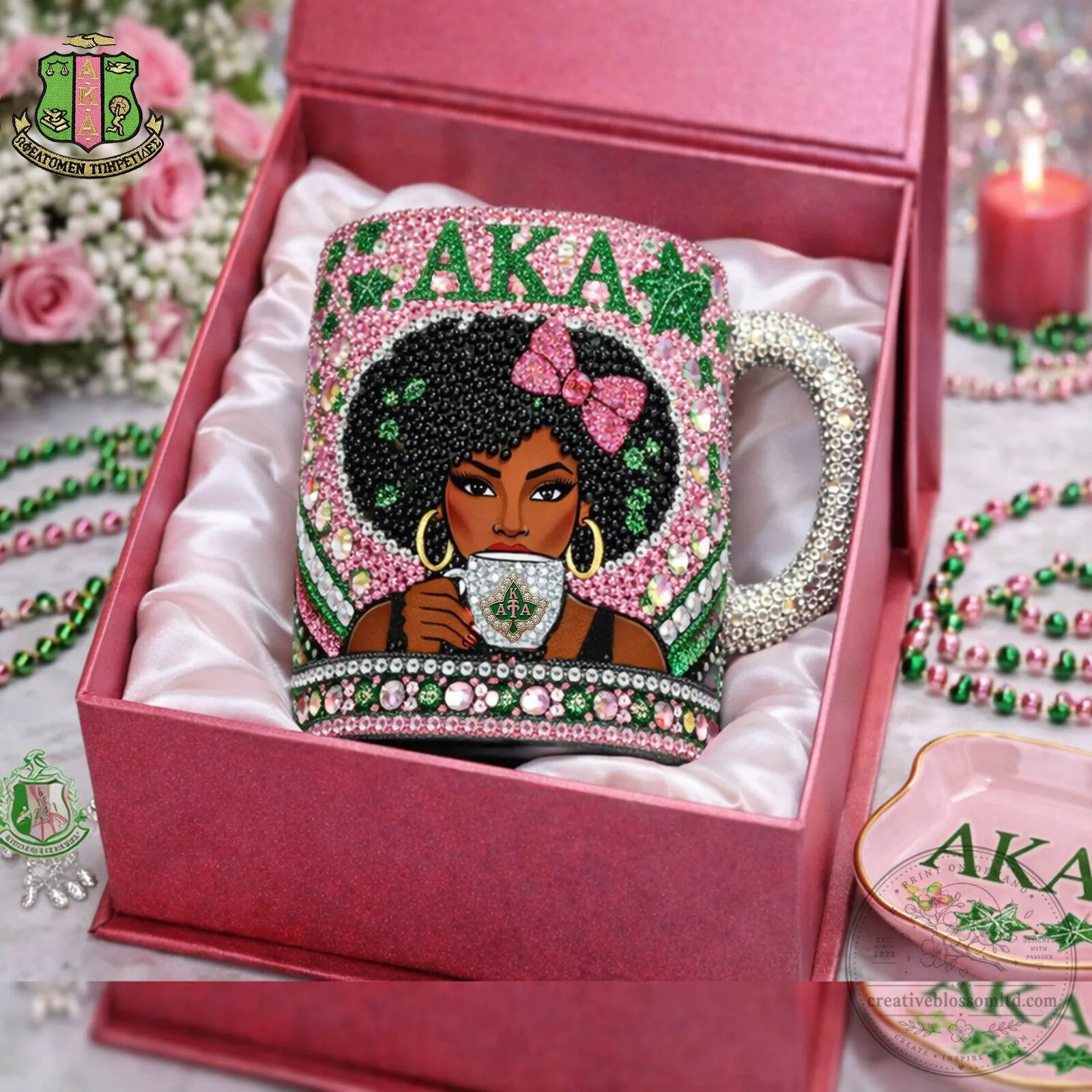 Alpha Kappa Alpha Sorority Pink Rhinestone Coffee Mug