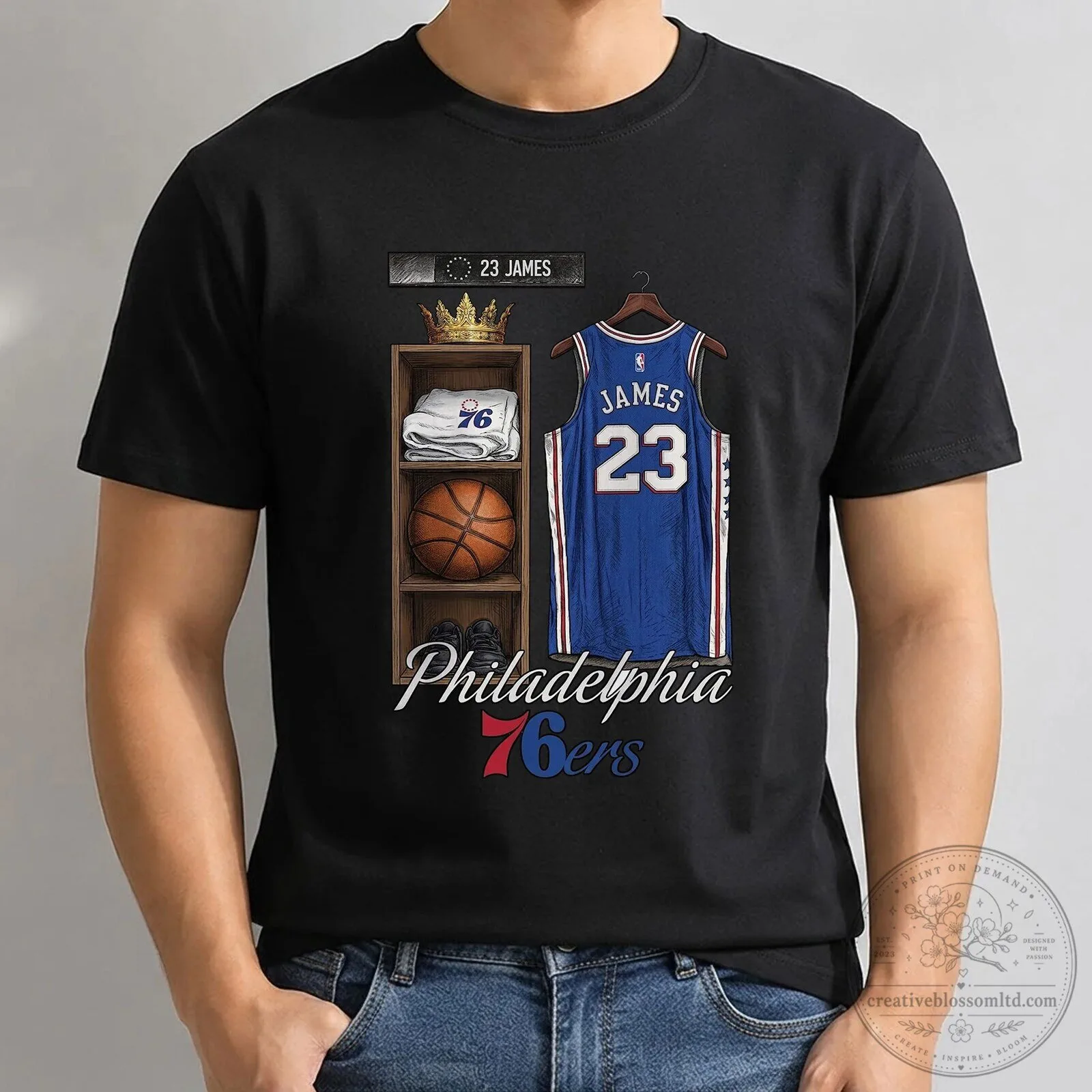 LeBron James Philadelphia 76ers Basketball Fan Black T-Shirt
