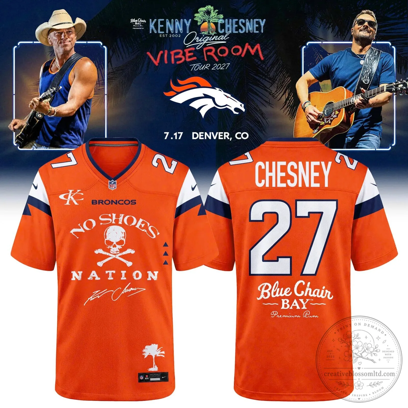 Denver Broncos Kenny Chesney No Shoes Nation Orange Football Jersey 2 Denver Broncos Kenny Chesney No Shoes Nation Orange Football Jersey