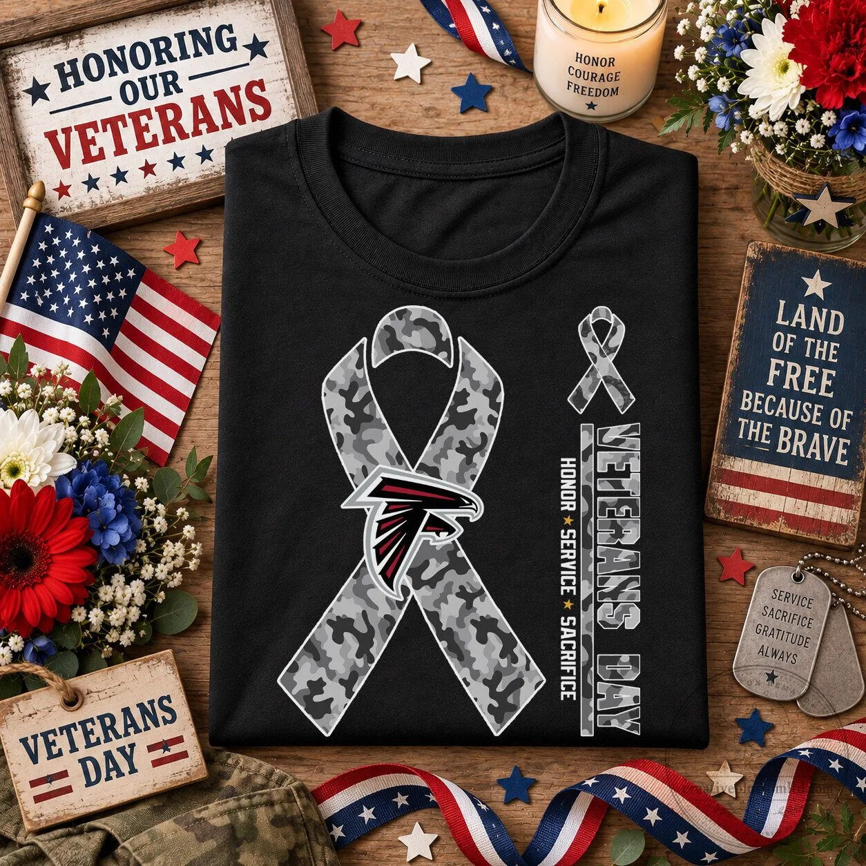 Atlanta Falcons Veterans Day Camouflage Ribbon Honor Service Sacrifice T-Shirt