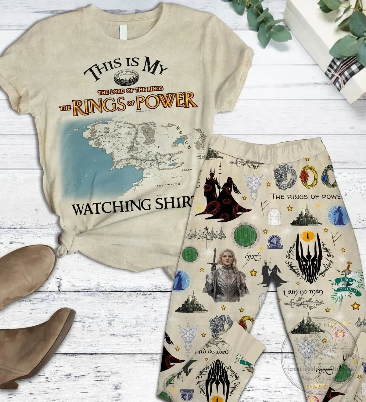 Lord of the Rings The Rings of Power Watching Shirt and Pants Pajamas Set