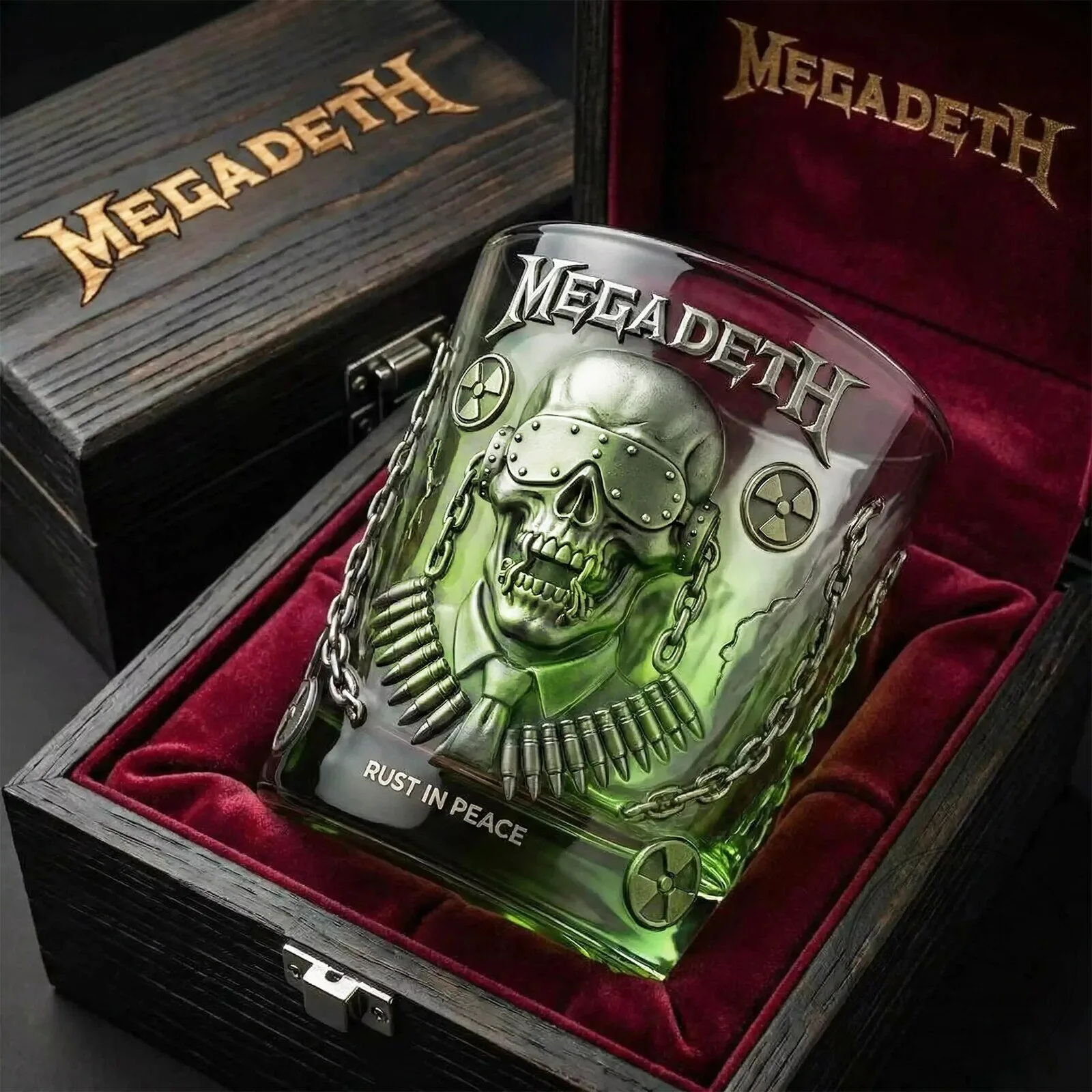 Megadeth Rust in Peace Skull Embossed Whiskey Drinking Glass