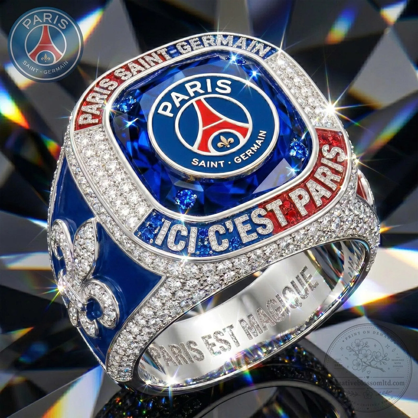 Paris Saint-Germain Football Club Championship Ring with Blue Gemstones