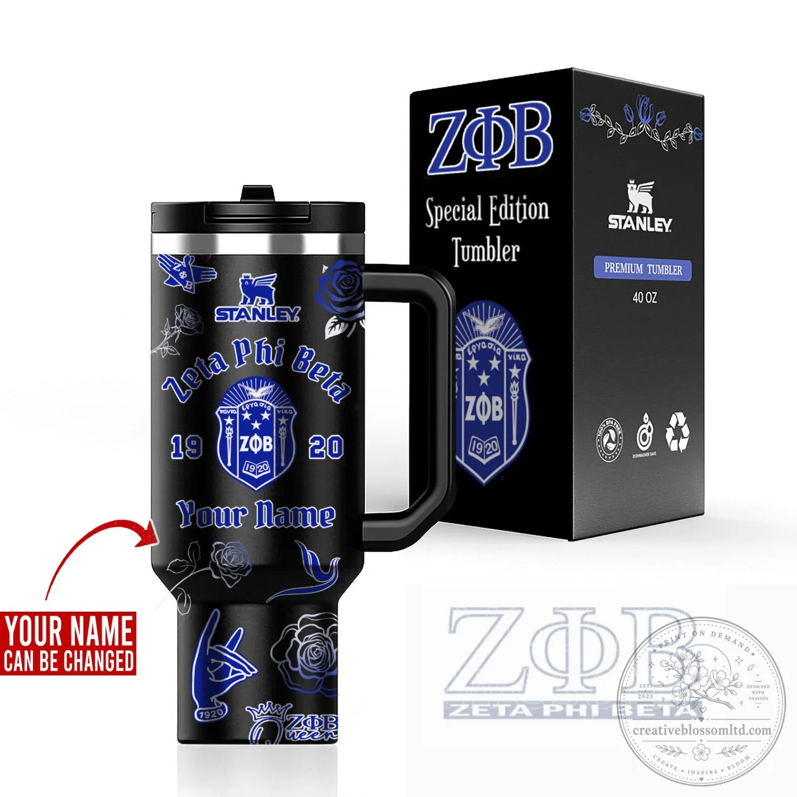 Zeta Phi Beta Personalized Stanley Tumbler, Custom Sorority Gift, 40 Ounce Insulated Cup