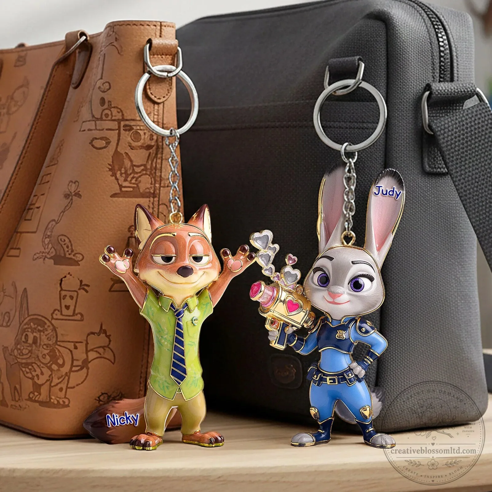 Zootopia Nick Wilde and Judy Hopps Personalized Couple Keychain