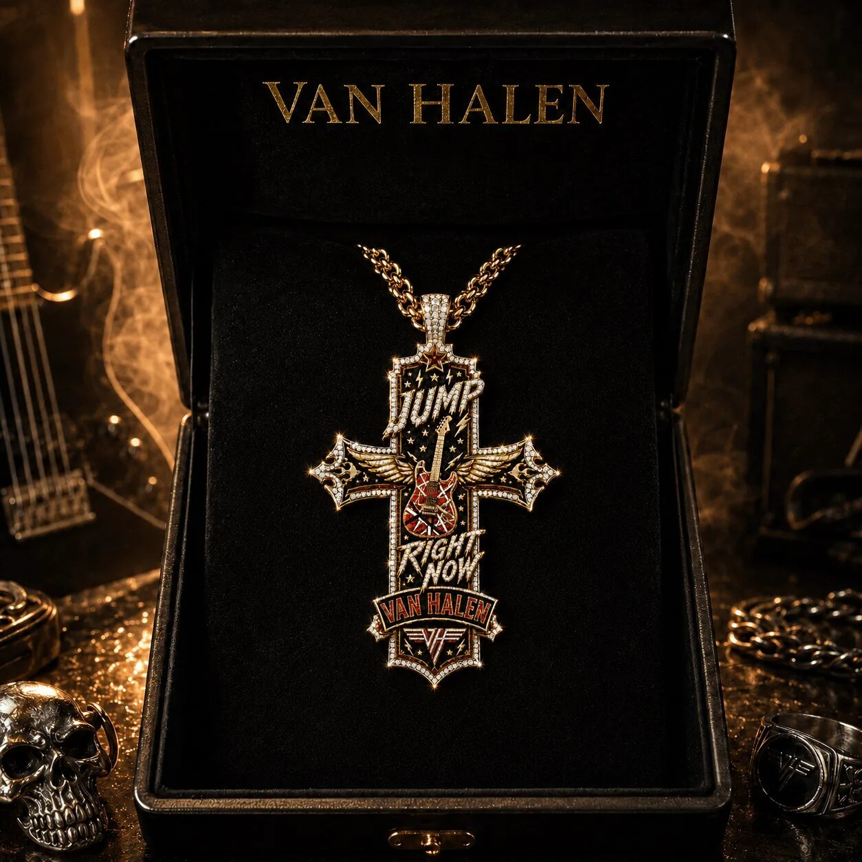 Van Halen Jump Right Now Diamond Cross Gold Pendant Necklace