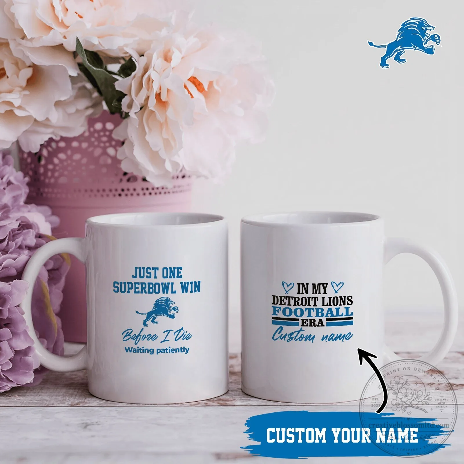 Detroit Lions Football Era Custom Name Super Bowl Win Fan Mug