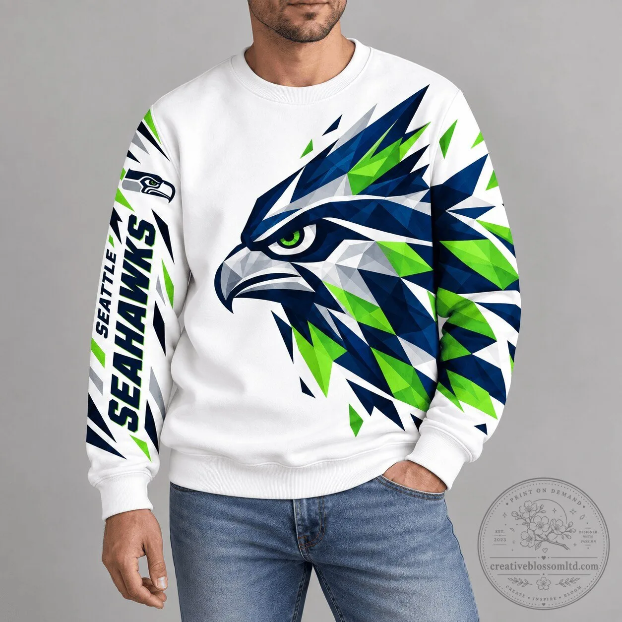 Seattle Seahawks National Football League Team Polygonal Mascot Sweatshirt
