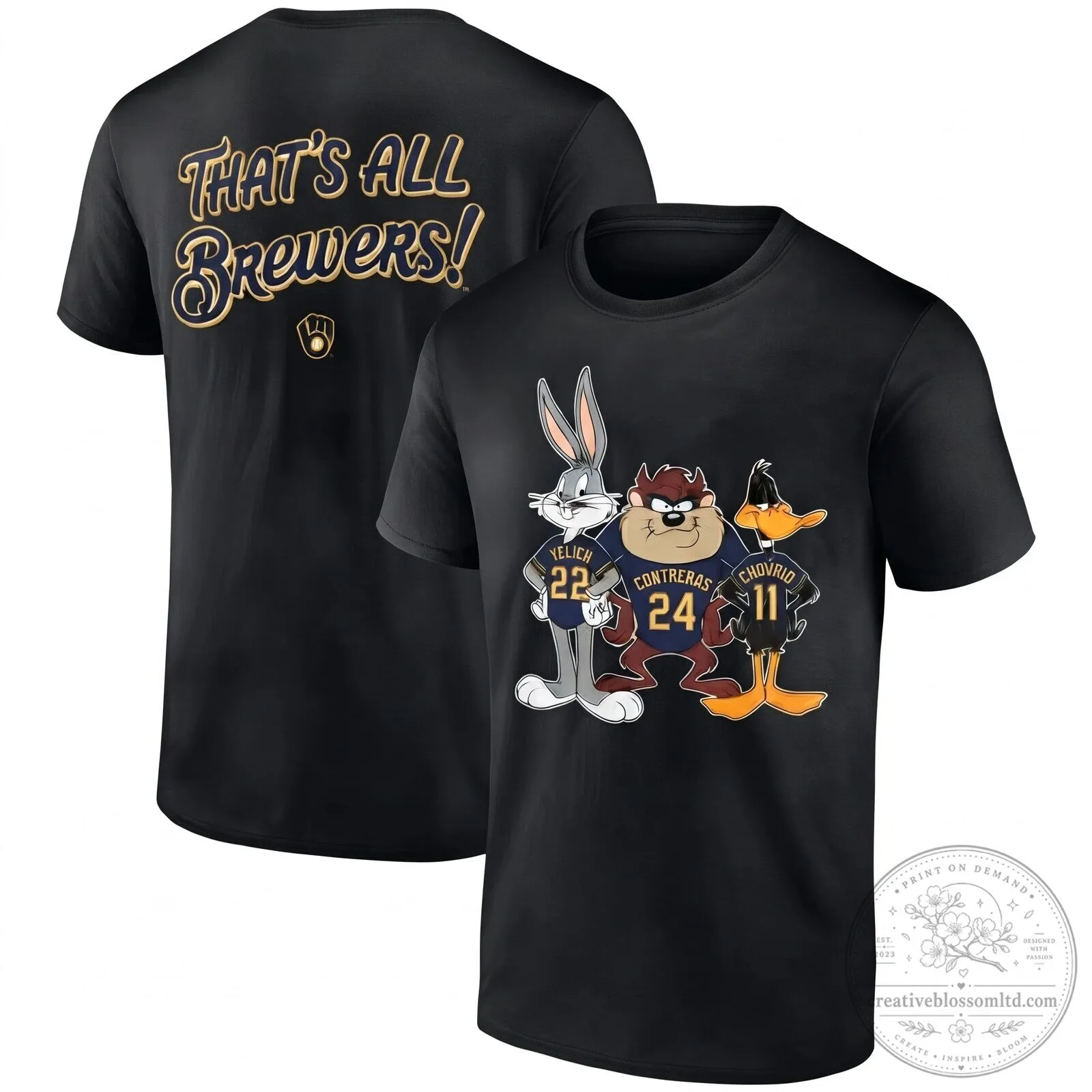 Milwaukee Brewers Looney Tunes That's All Brewers Black T-Shirt