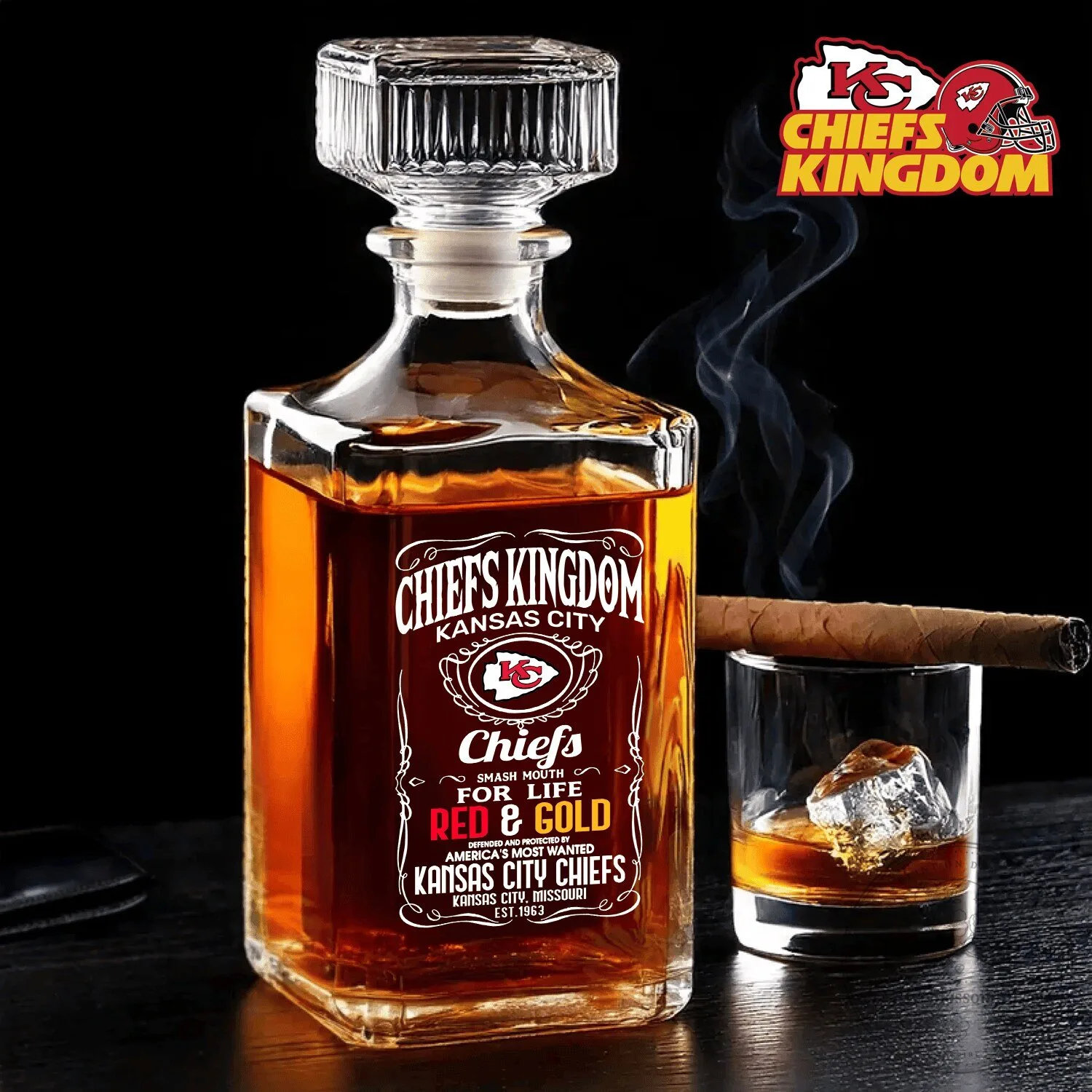 Kansas City Chiefs Kingdom Red and Gold Whiskey Decanter Bottle