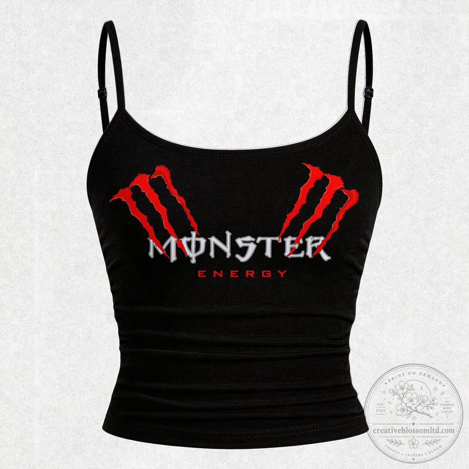 Black Adjustable Strap Tank Top for Women with Monster Energy Drink Logo