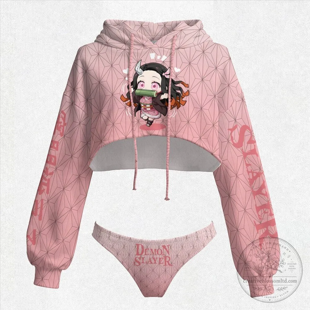 Demon Slayer Nezuko Kamado Anime Character Cropped Hoodie and Panty Set 1 Demon Slayer Nezuko Kamado Anime Character Cropped Hoodie and Panty Set