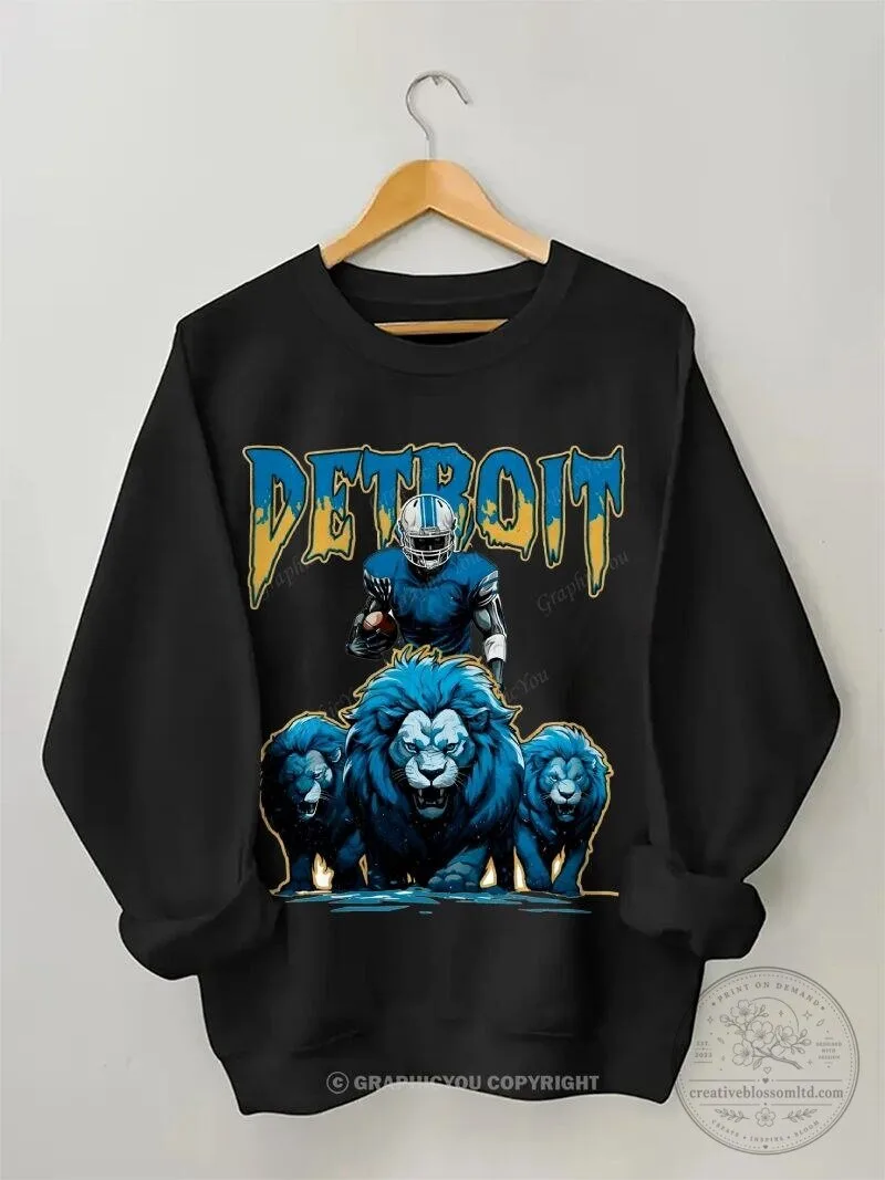Detroit Football Team Lions Mascot Graphic Design Men's Crewneck Sweatshirt