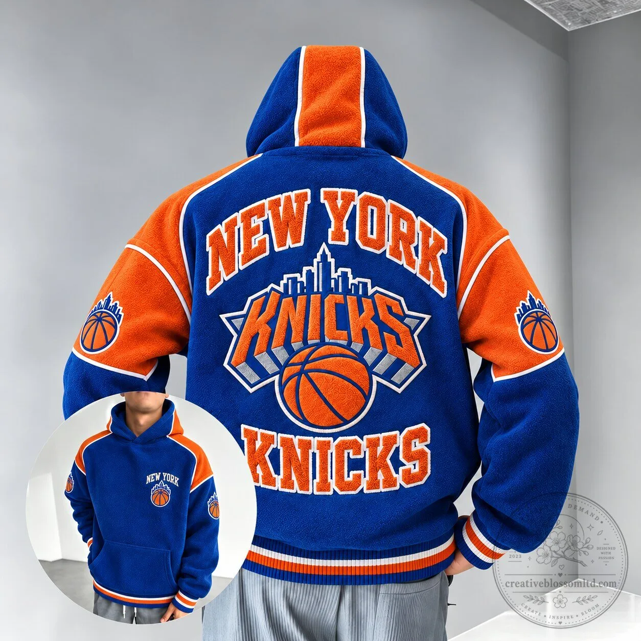 New York Knicks Basketball Team Blue And Orange Graphic Hooded Sweatshirt