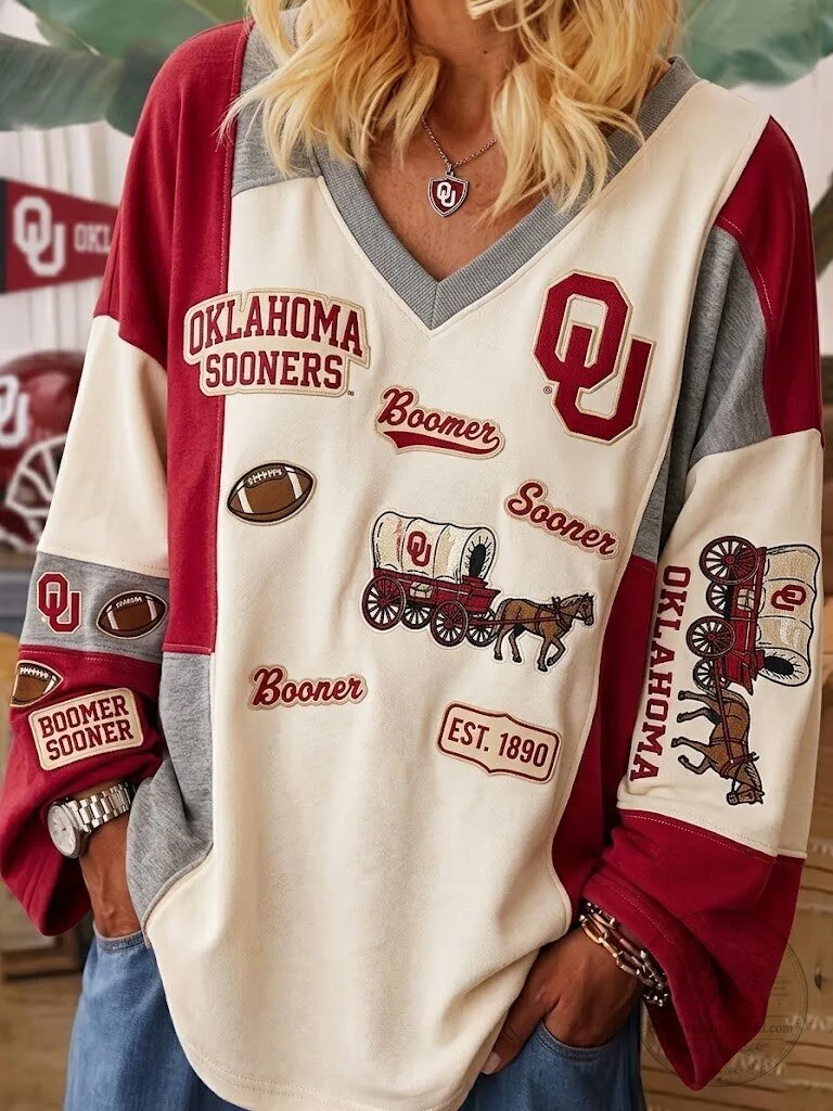 Oklahoma Sooners Women's Vintage Style Rugby Long-Sleeve T-Shirt