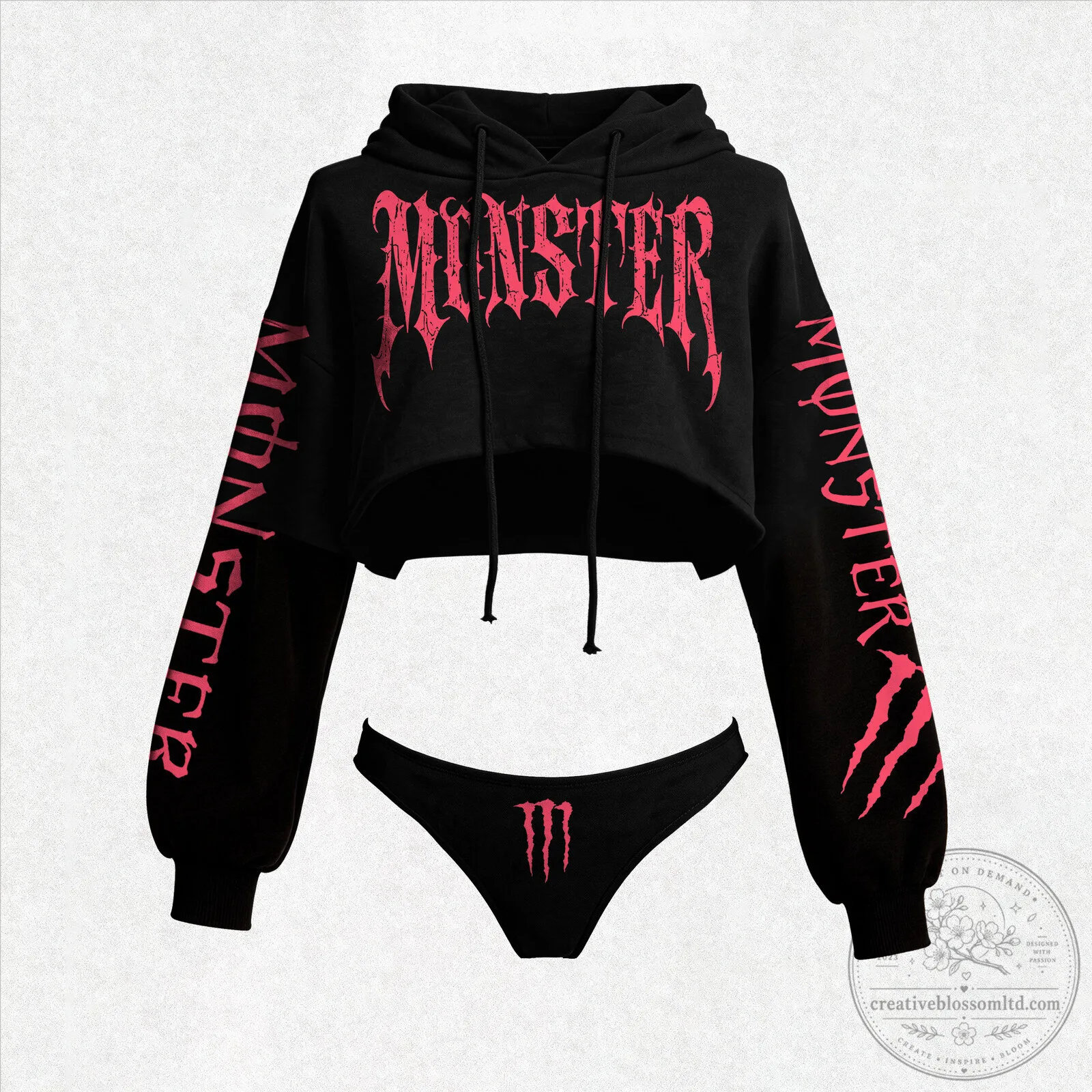 Monster Energy Drink Women's Cropped Hoodie and Thong Set