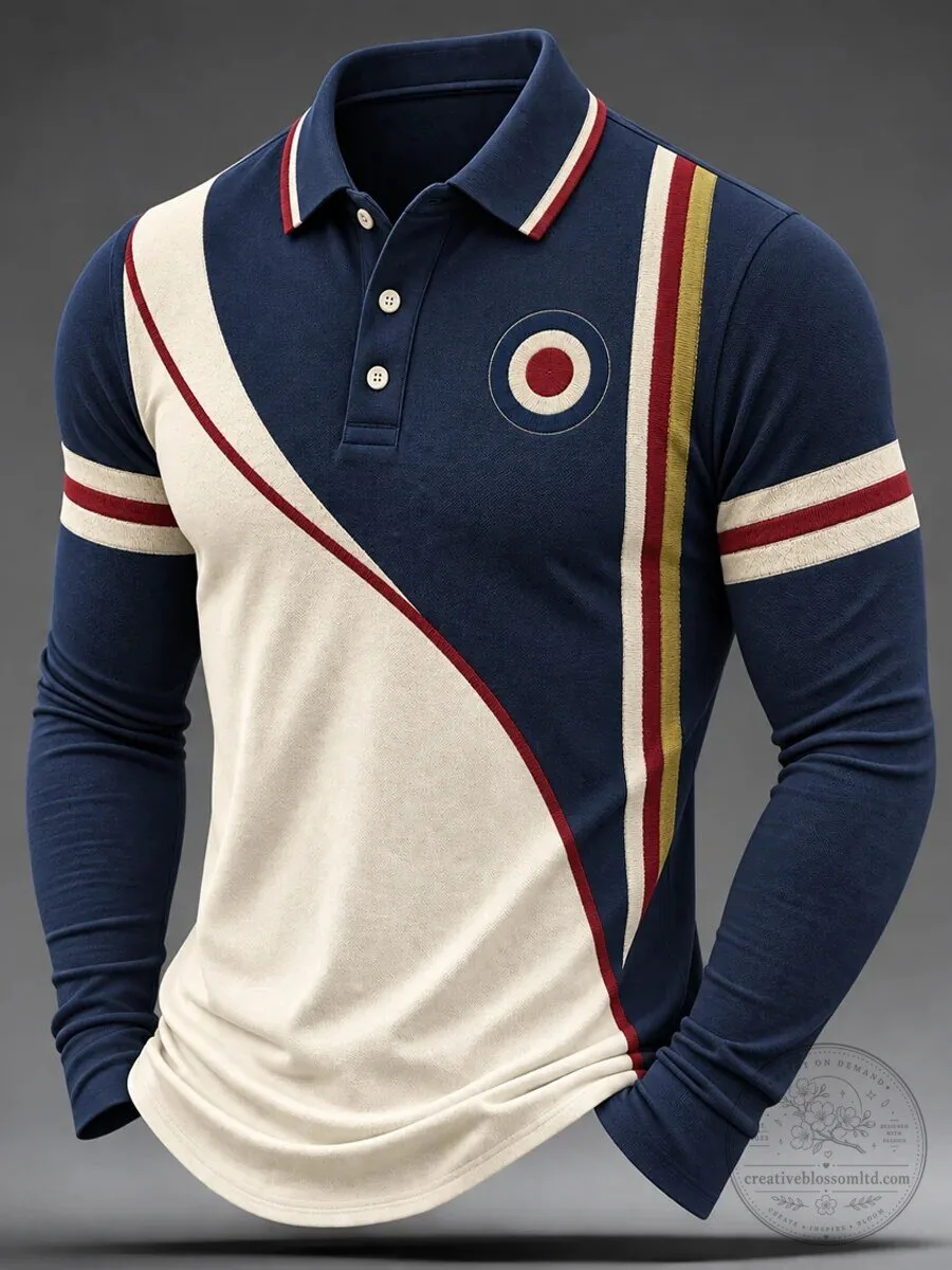 British Mod Target Roundel Long Sleeve Polo Shirt for Men