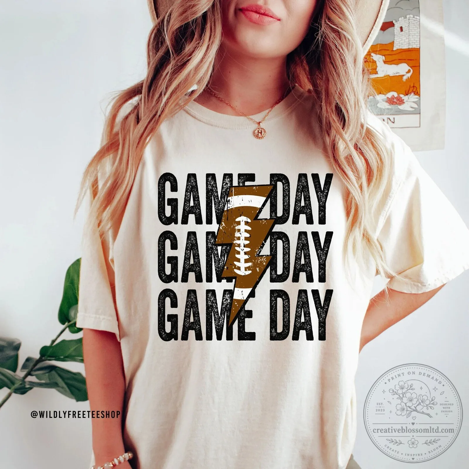 Football Game Day Lightning Bolt Distressed Graphic T-Shirt