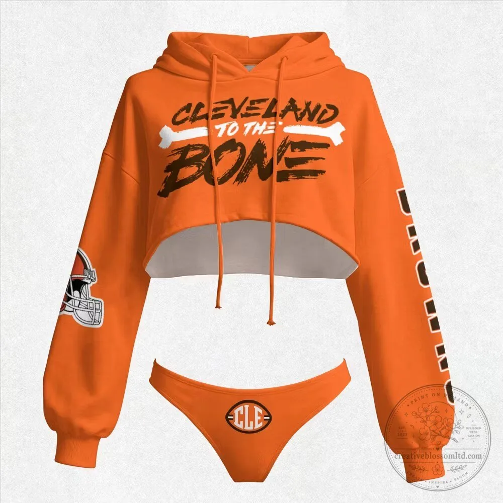 Cleveland Browns To The Bone Women's Cropped Hoodie and Panties Set