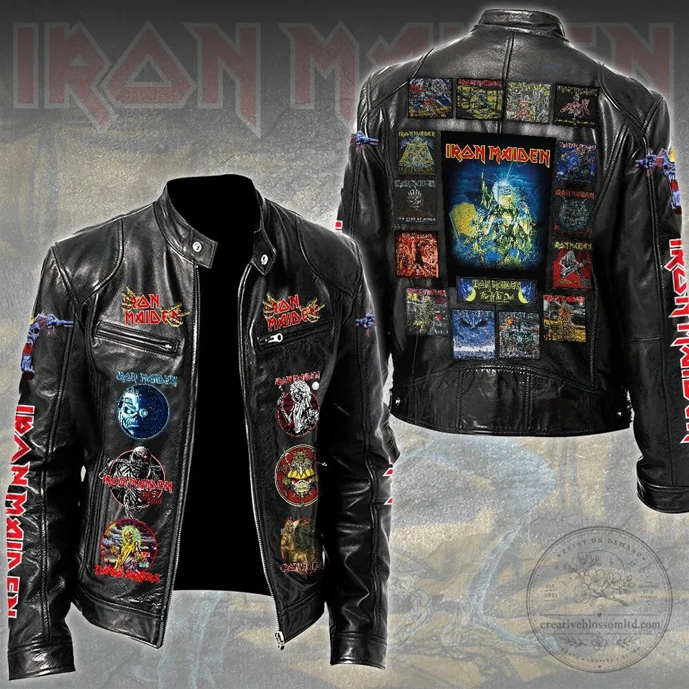 Iron Maiden Heavy Metal Band Album Art Patches Black Leather Jacket