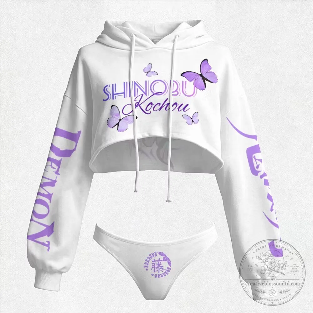 Shinobu Kocho Demon Slayer Anime Purple Butterfly Crop Top Hoodie and Panty Set 1 Shinobu Kocho Demon Slayer Anime Purple Butterfly Crop Top Hoodie and Panty Set