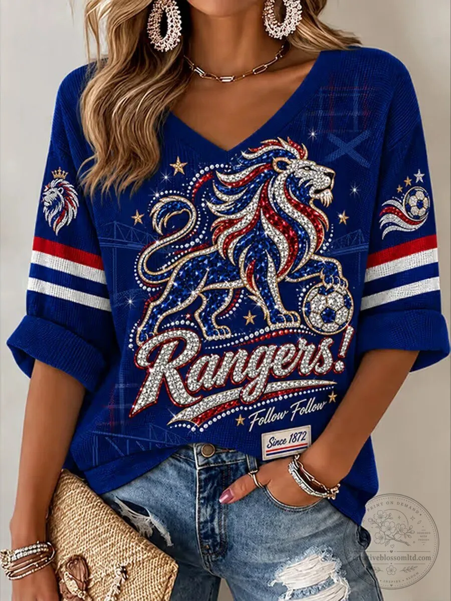 Glasgow Rangers Football Club Lion Mascot V-Neck Knit Sweater