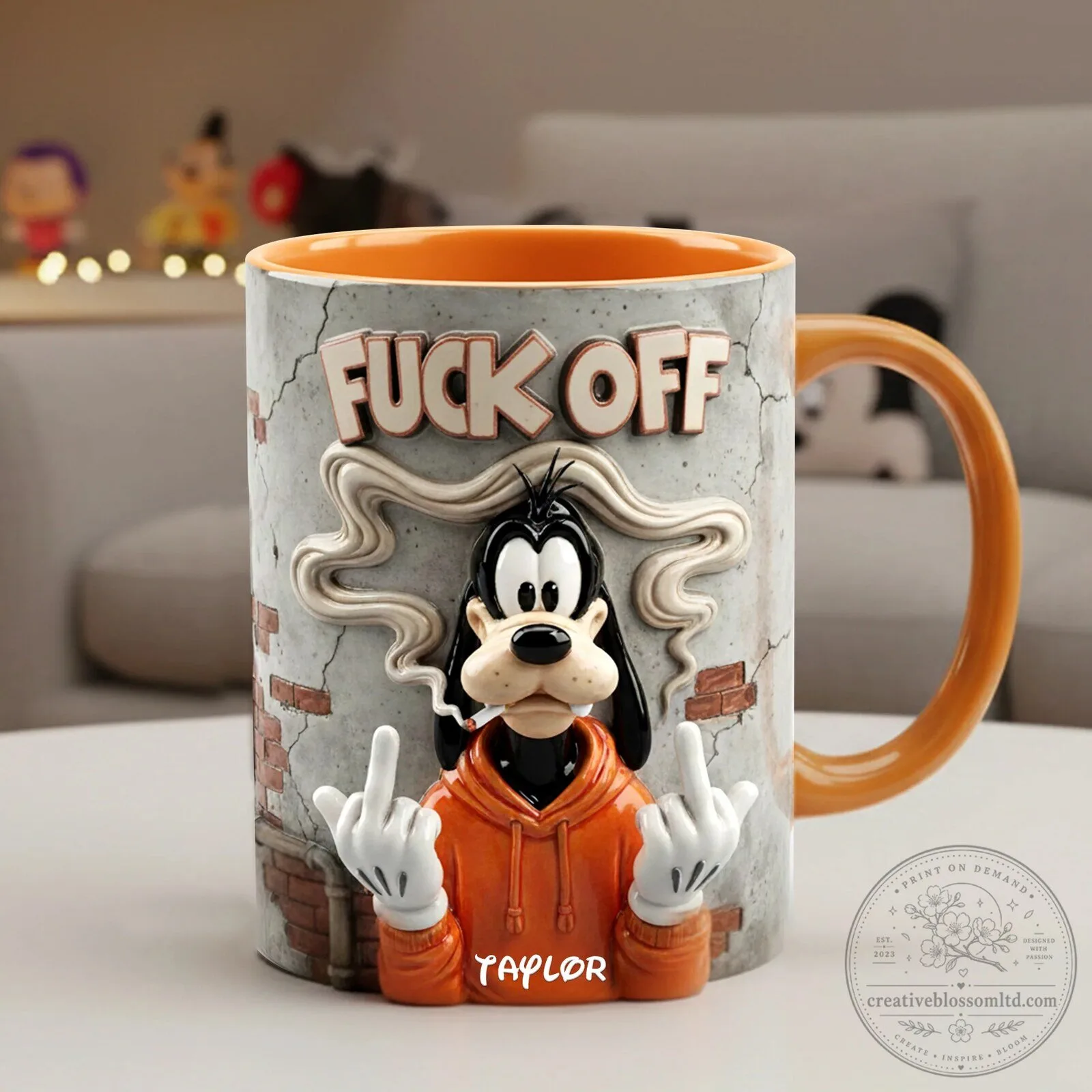 Goofy Middle Finger Funny Coffee Mug - Rude Cartoon Character Gift