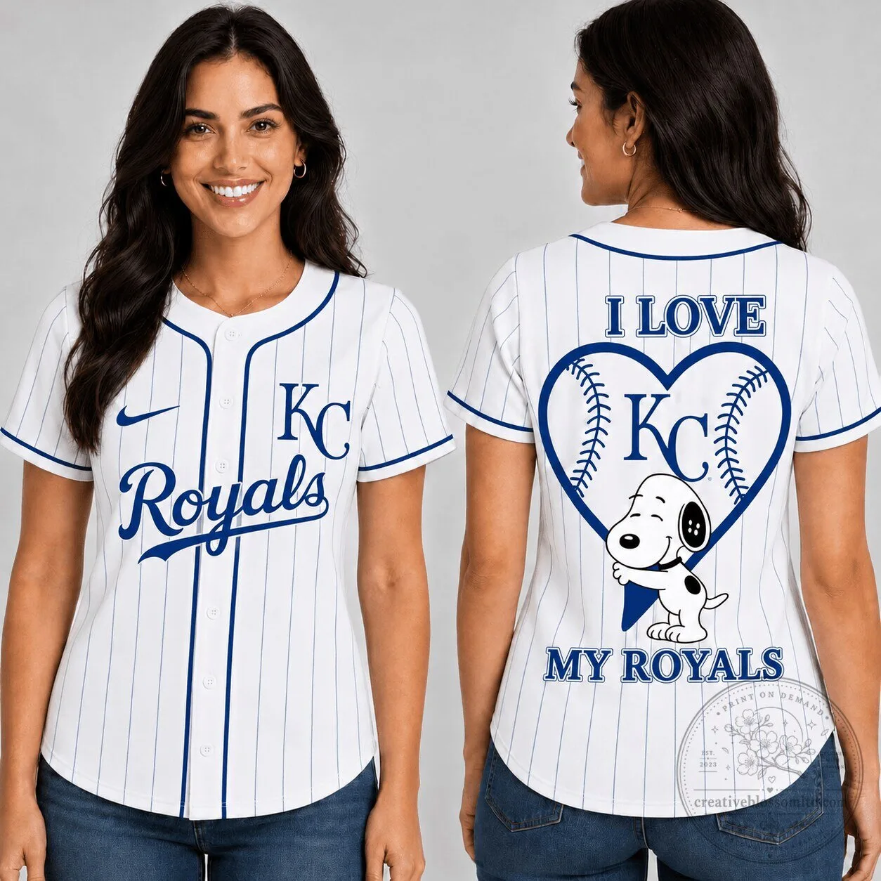 Kansas City Royals Baseball Snoopy Heart Love Women's Baseball Jersey