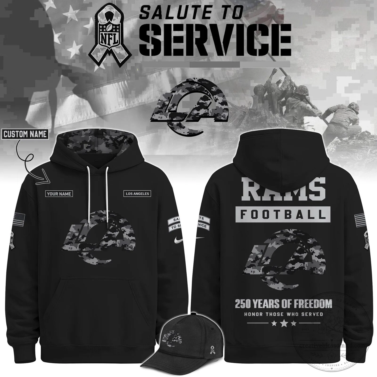 Los Angeles Rams Salute To Service Football Team Camouflage Hoodie