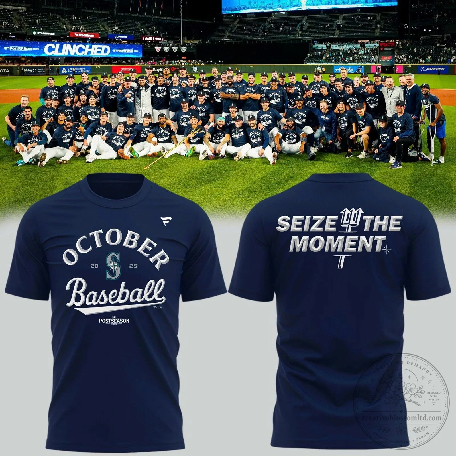 Seattle Mariners Baseball October Postseason 2025 Clinched Navy T-Shirt