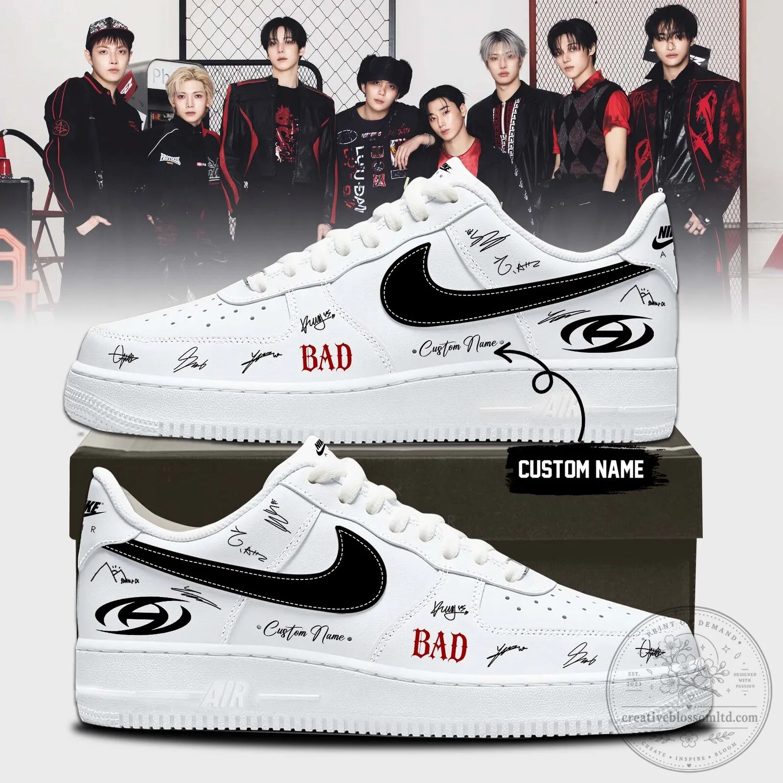 ATEEZ K-Pop Band Signatures White Custom Name Sneakers