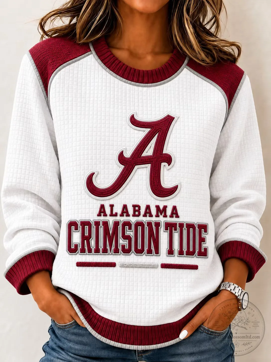 Alabama Crimson Tide Football Team White Quilted Crewneck Sweatshirt 4 Alabama Crimson Tide Football Team White Quilted Crewneck Sweatshirt