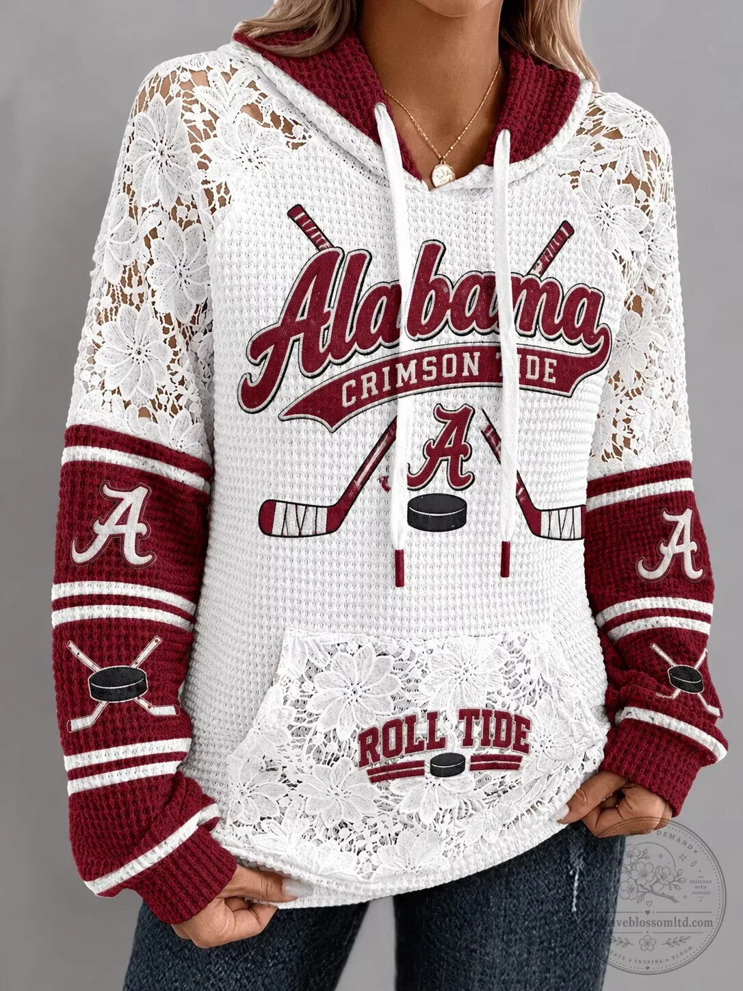 Alabama Crimson Tide Hockey Lace Sleeve Hoodie for Women