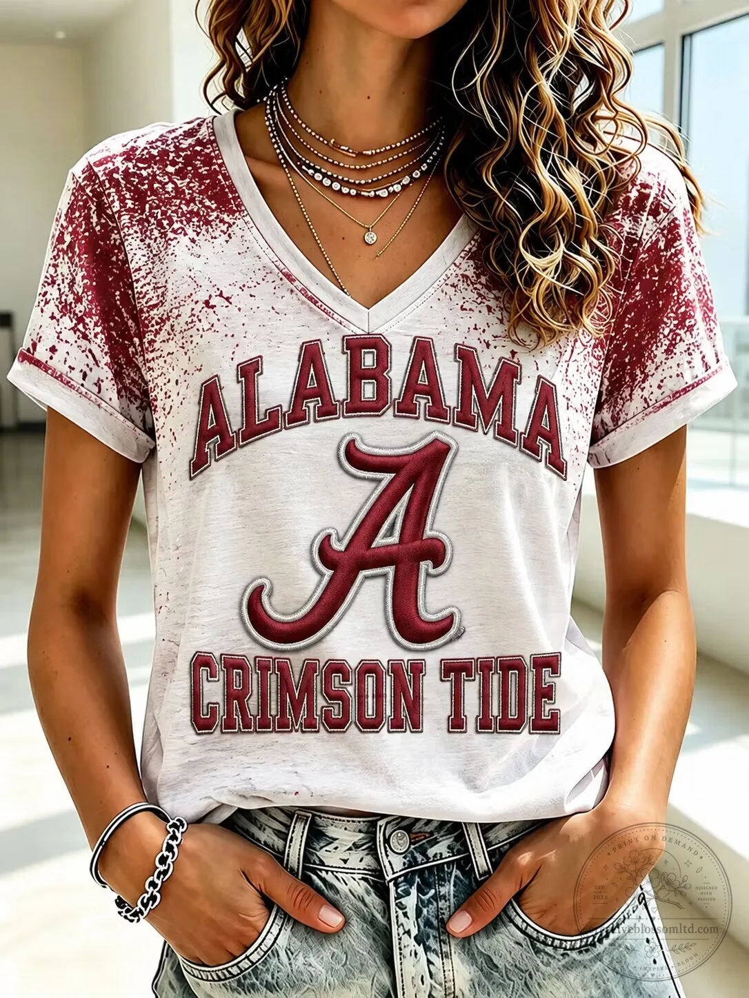 Alabama Crimson Tide Distressed White Women's V-Neck T-Shirt