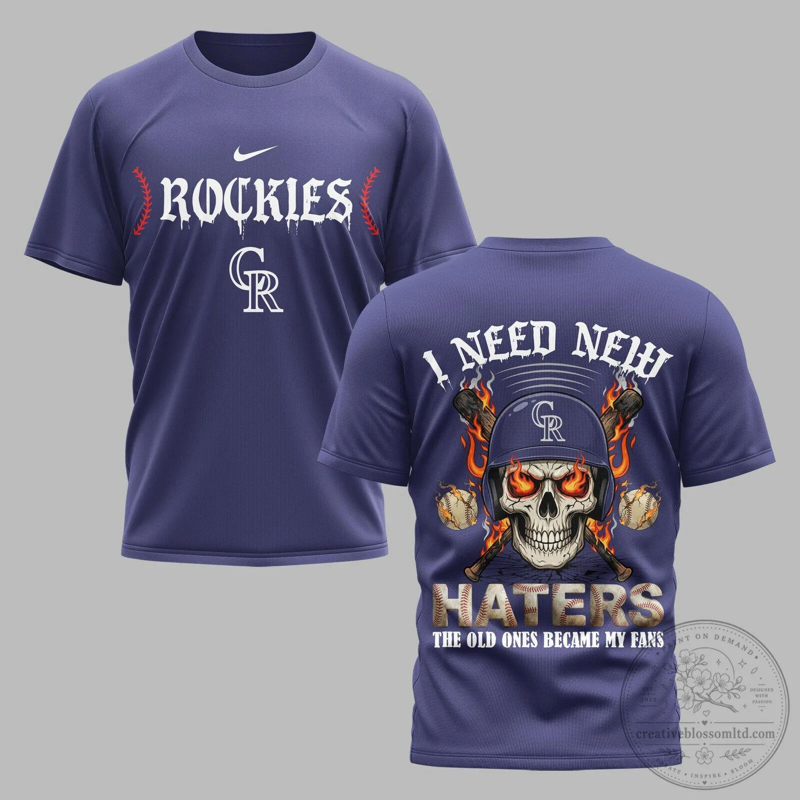 Colorado Rockies Baseball Skull Haters Graphic T-Shirt
