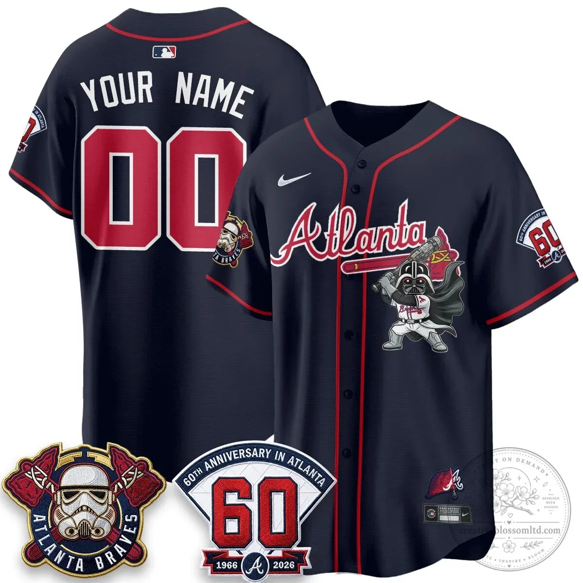 Atlanta Braves Baseball Jersey Custom Stitched Darth Vader Star Wars Fan Apparel