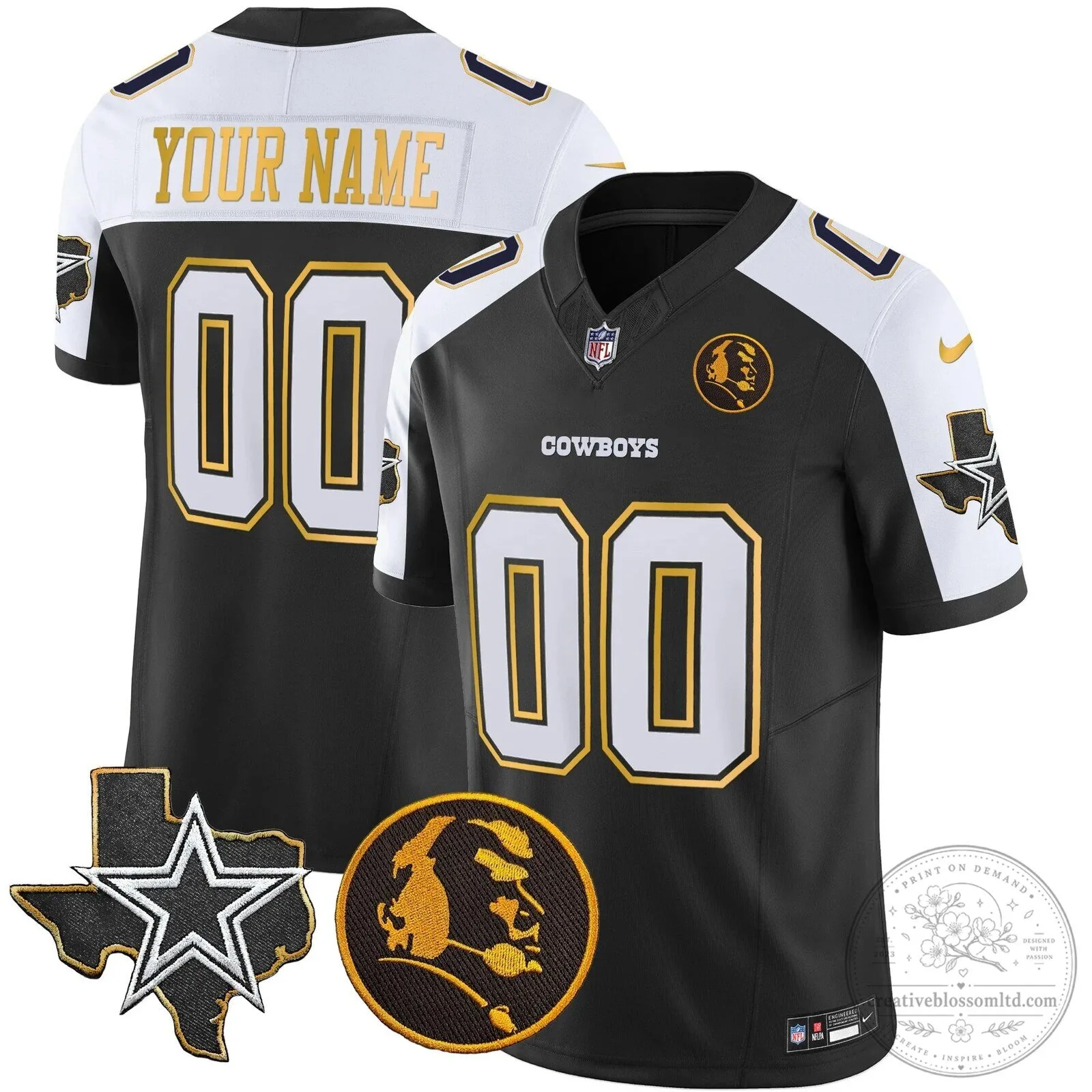 Custom Vapor Football Jersey with Gold Trim and John Madden Patch - Dallas Cowboys 15 Custom Vapor Football Jersey with Gold Trim and John Madden Patch - Dallas Cowboys