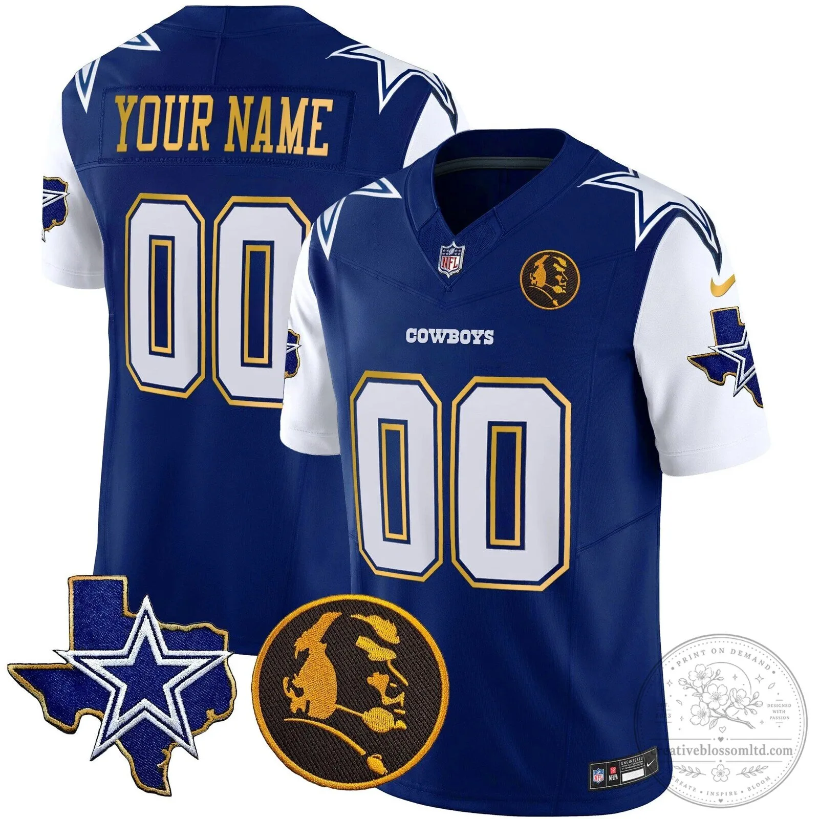 Custom Vapor Football Jersey with Gold Trim and John Madden Patch - Dallas Cowboys 16 Custom Vapor Football Jersey with Gold Trim and John Madden Patch - Dallas Cowboys