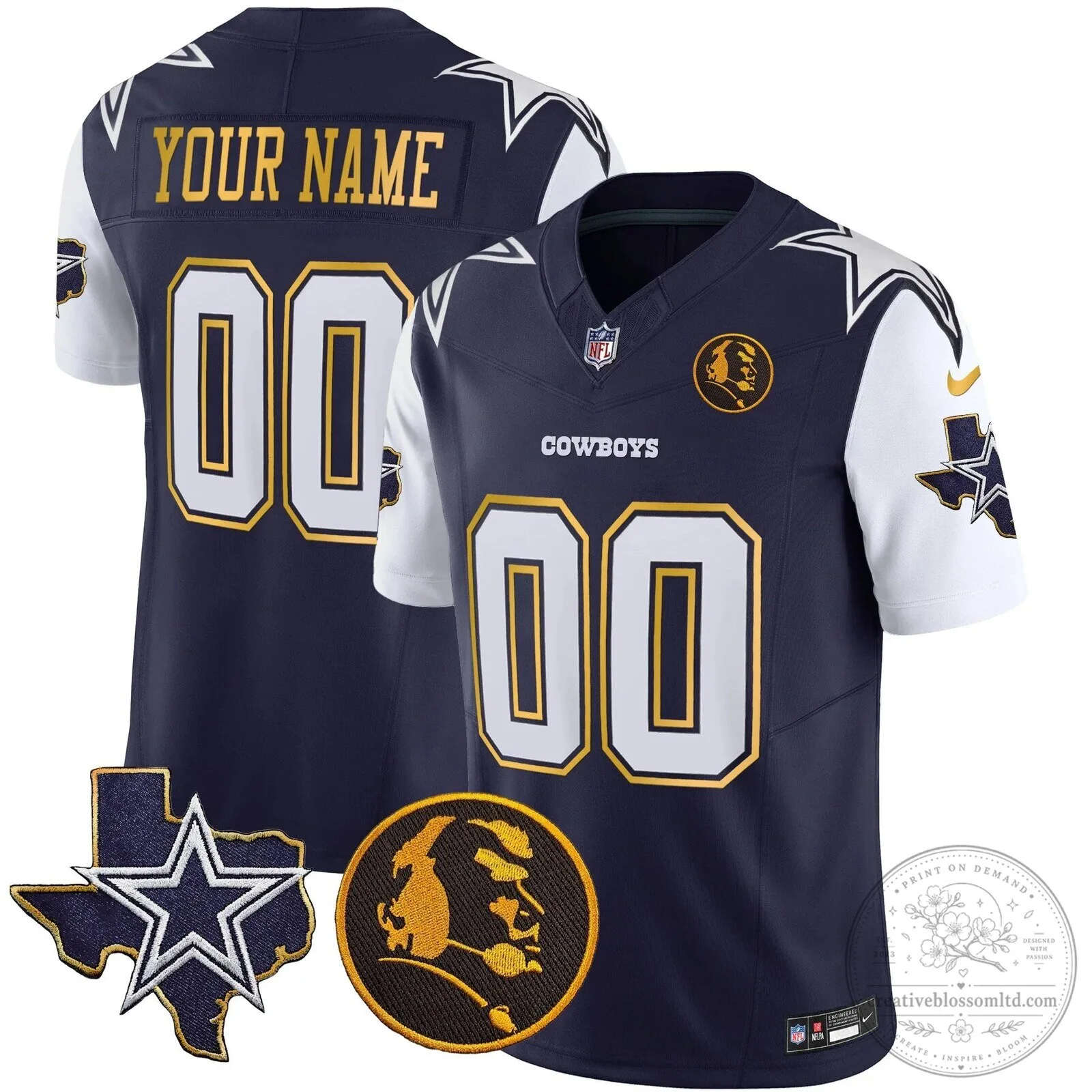 Custom Vapor Football Jersey with Gold Trim and John Madden Patch - Dallas Cowboys 17 Custom Vapor Football Jersey with Gold Trim and John Madden Patch - Dallas Cowboys