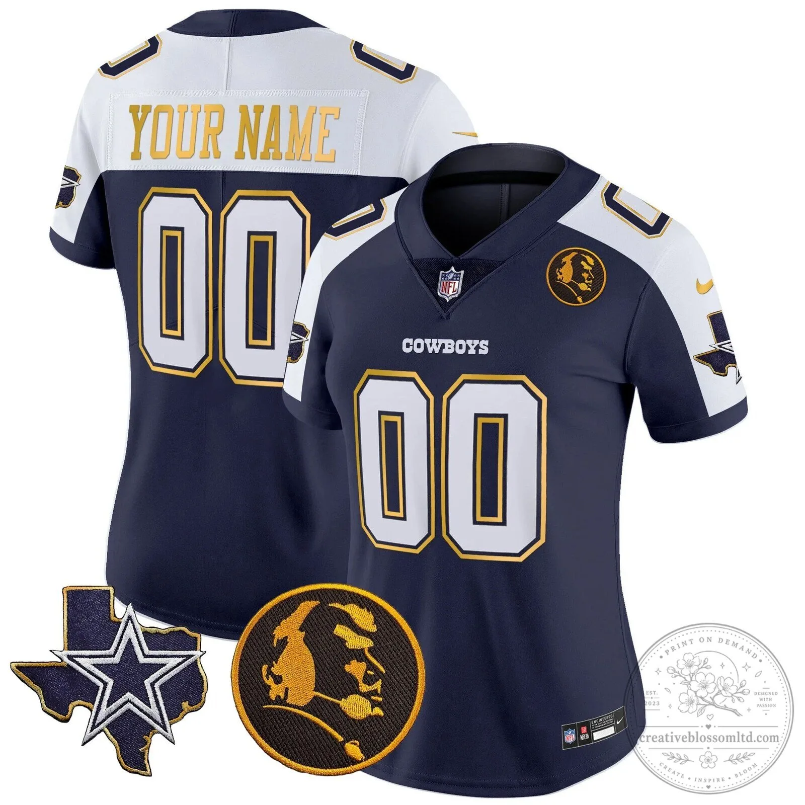 Custom Vapor Football Jersey with Gold Trim and John Madden Patch - Dallas Cowboys 19 Custom Vapor Football Jersey with Gold Trim and John Madden Patch - Dallas Cowboys