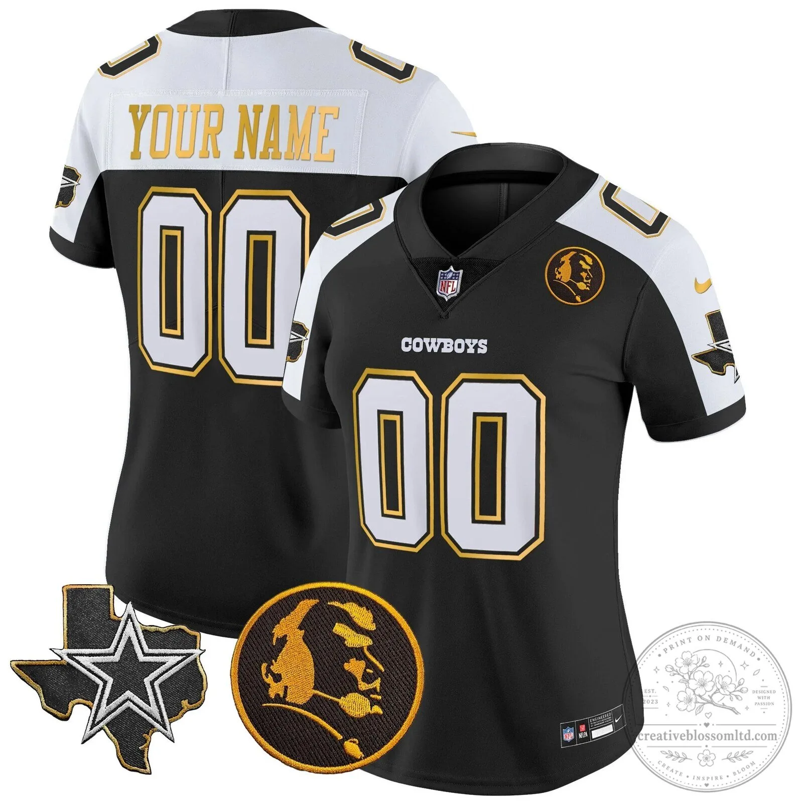 Custom Vapor Football Jersey with Gold Trim and John Madden Patch - Dallas Cowboys 20 Custom Vapor Football Jersey with Gold Trim and John Madden Patch - Dallas Cowboys
