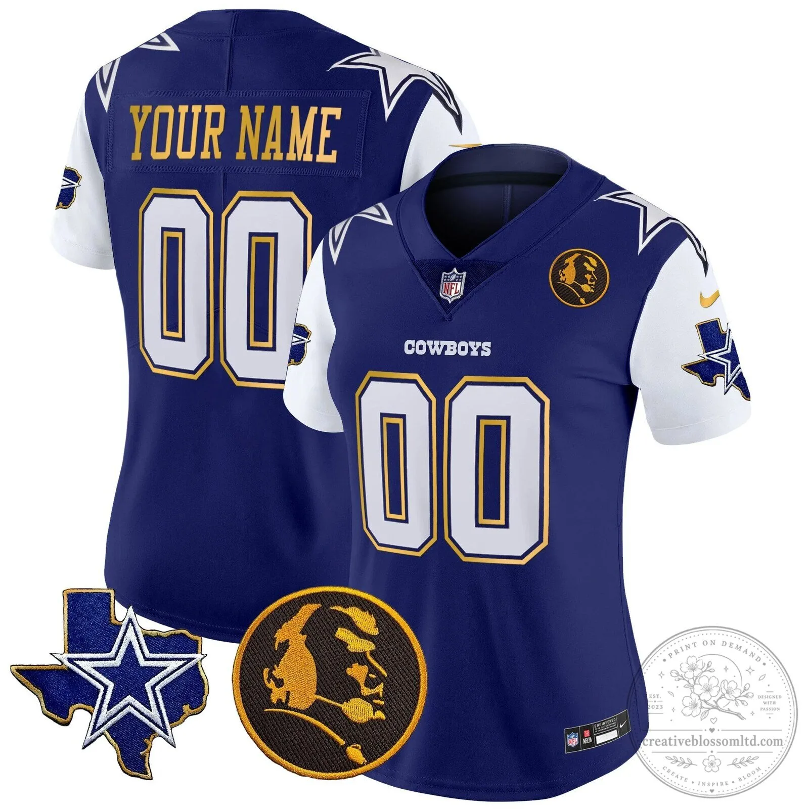 Custom Vapor Football Jersey with Gold Trim and John Madden Patch - Dallas Cowboys 21 Custom Vapor Football Jersey with Gold Trim and John Madden Patch - Dallas Cowboys